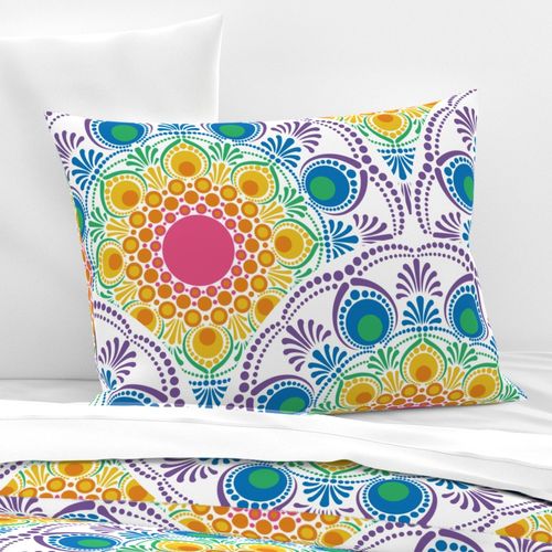 Large Maximalist Rainbow Floral Fountain Art Deco Scallop