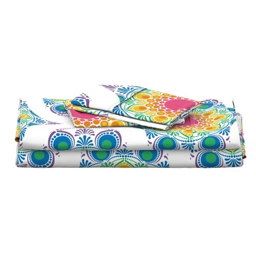 Large White Maximalist Rainbow Floral Fountain Mid Mod Ogee