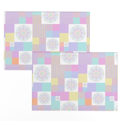 Medium Pastel Rainbow Dot Mandala Patchwork Cheater Quilt