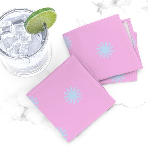 Geometric Pastel Rainbow Beau Blue Suns On Light Hot Pink