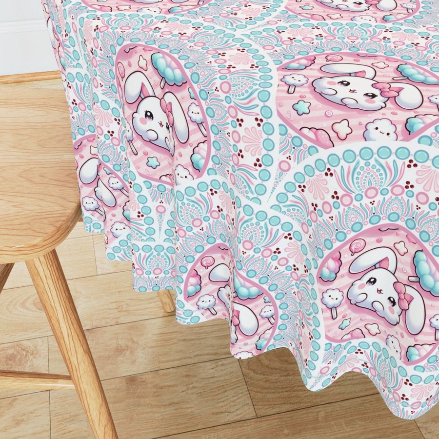 Medium Cotton Candy Kawaii Bunny Dot Mandala Art Deco Scallops