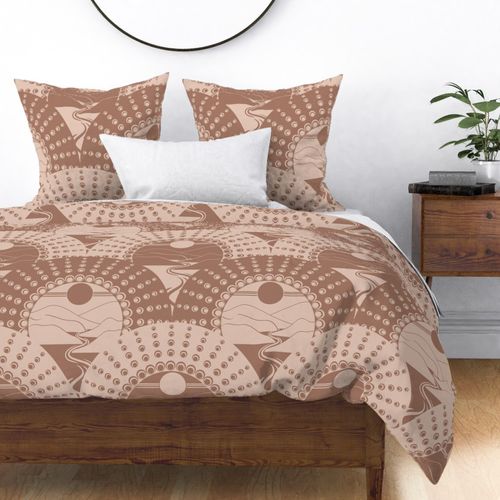 Large Mocha Minimalist Landscape Relaxed Elegance Mandala Art Deco Scallop