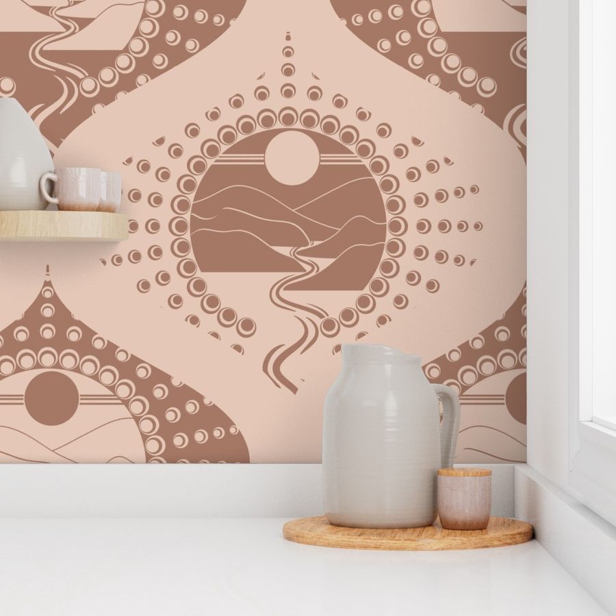 Large Mocha Minimalist Landscape Relaxed Elegance Mandala Patchwork Ogee