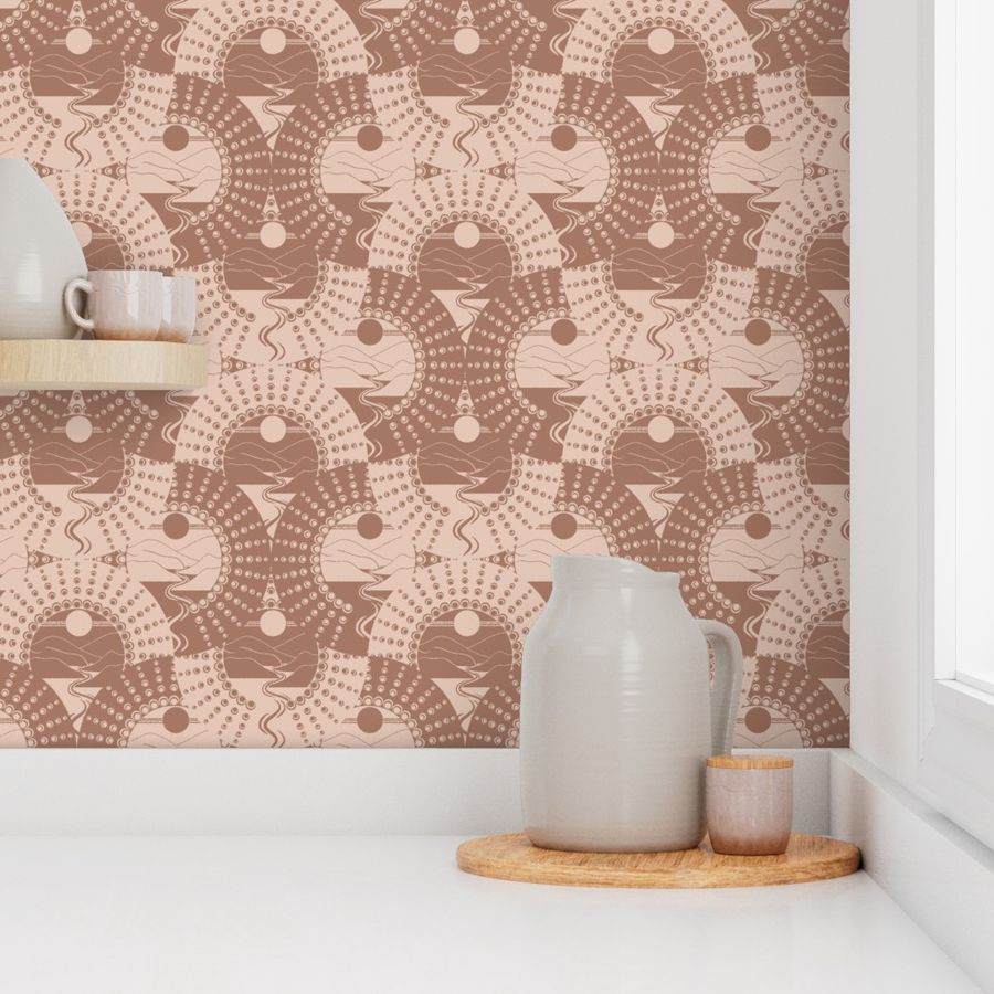 Medium Mocha Minimalist Landscape Relaxed Elegance Mandala Deco Ogee Fans