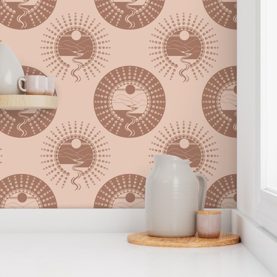 Medium Mocha Minimalist Landscape Relaxed Elegance Polka Dot Mandala