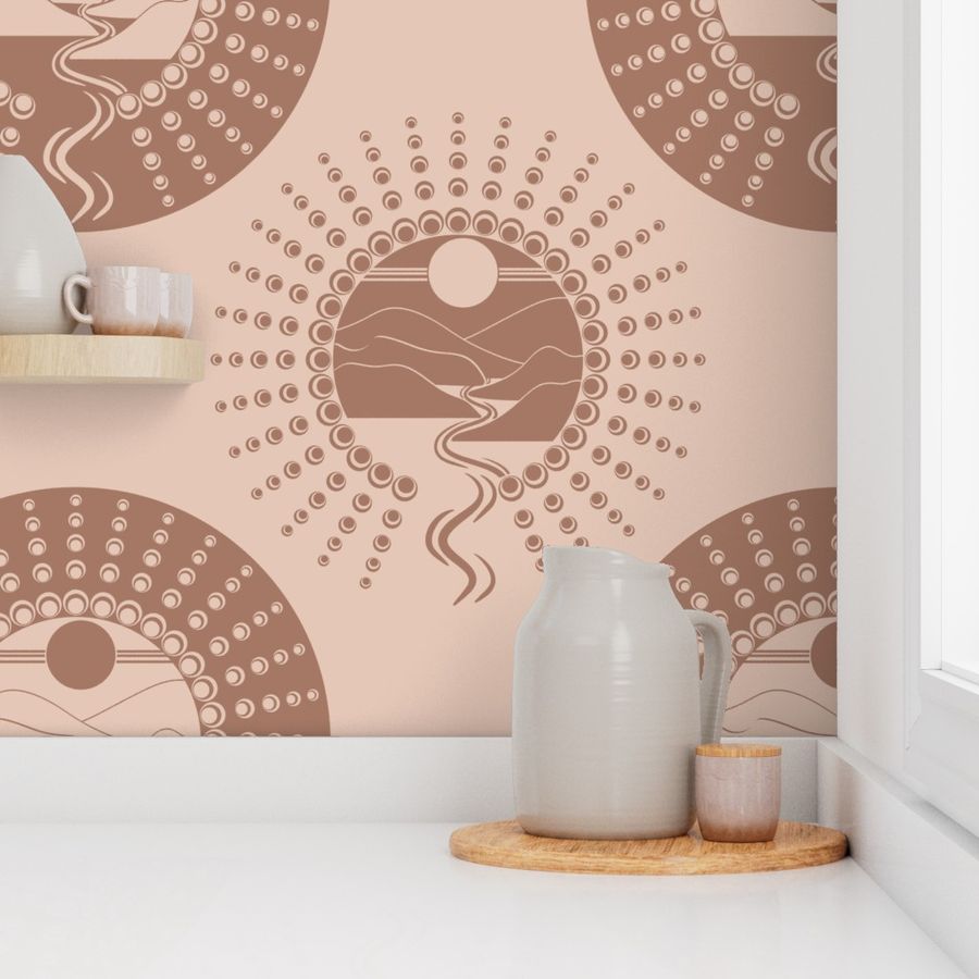 Large Mocha Minimalist Landscape Relaxed Elegance Polka Dot Mandala