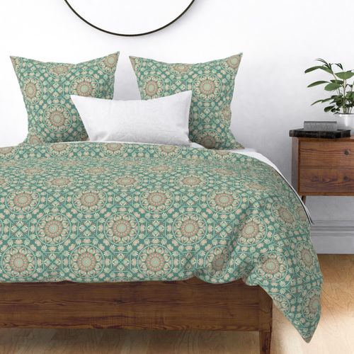 Medium Sage And Sand Retro Cheer Ornate Dot Mandala Geometric Diamond Tile