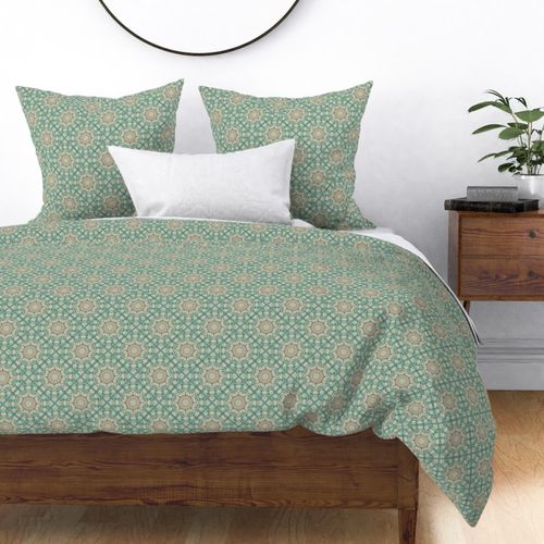 Small Sage And Sand Retro Cheer Ornate Dot Mandala Geometric Diamond Tile