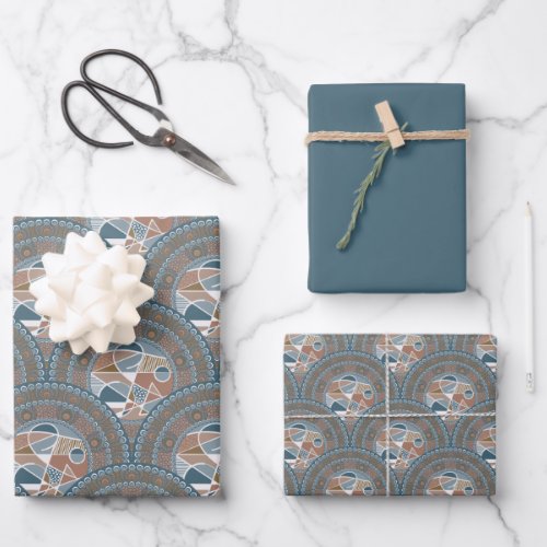 Abstract Accent Mandala Art Deco Scallop Wrapping Paper Sheets