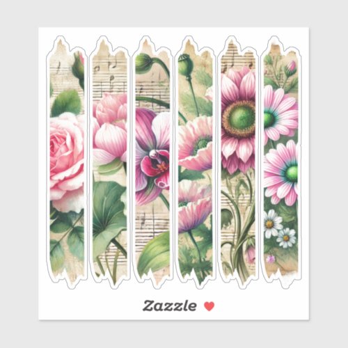 Antique Pink & Green Flowers Washi Tape Scrapbook Sticker