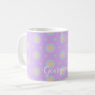 Custom Name Cute Pastel Rainbow Bullseyes Pattern Coffee Mug