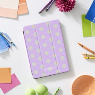 Custom Name Cute Pastel Rainbow Bullseyes Pattern iPad Pro Cover