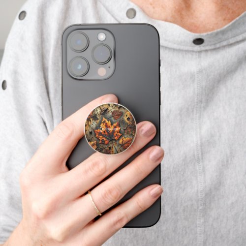 Custom Name Grungy Autumnal Industrial Leaves PopSocket