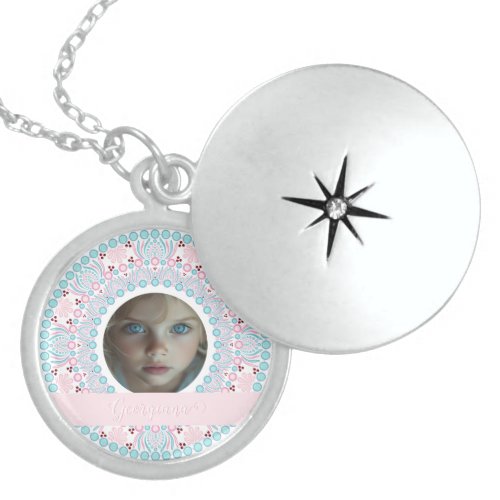 Custom Pretty Pastel Pink and Blue Mandala Frame Locket Necklace