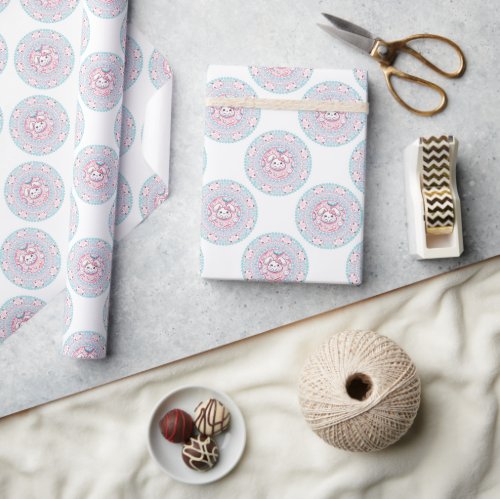 Cute Pastel Candy Kawaii Bunny Polka Dot Mandala Wrapping Paper