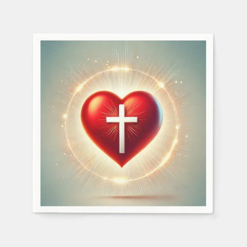 Glowing Red Heart Church Crucifix Découpage Napkins
