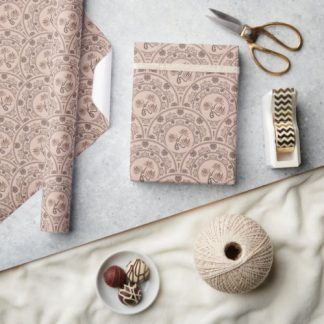 Mocha Rococo Revival Mandala Art Deco Scallop Wrapping Paper