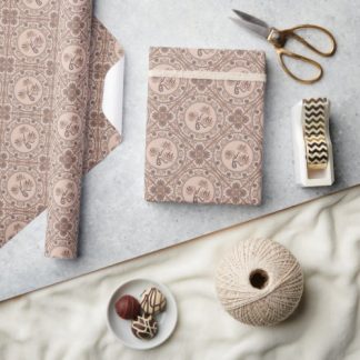 Mocha Rococo Revival Mandala Geo Diamond Tile Wrapping Paper