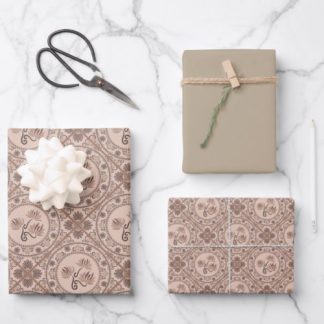 Mocha Rococo Revival Mandala Geo Diamond Tile Wrapping Paper Sheets