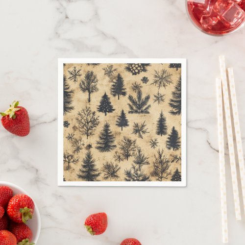 Nostalgic Holiday Monochrome Evergreens Découpage Napkins