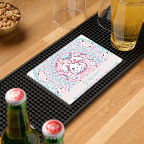 Personalized Cotton Candy Kawaii Bunny Dot Mandala Bar Mat