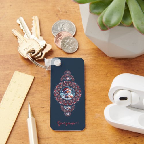 Personalized Festive Kawaii Fox Ornamental Mandala Keychain
