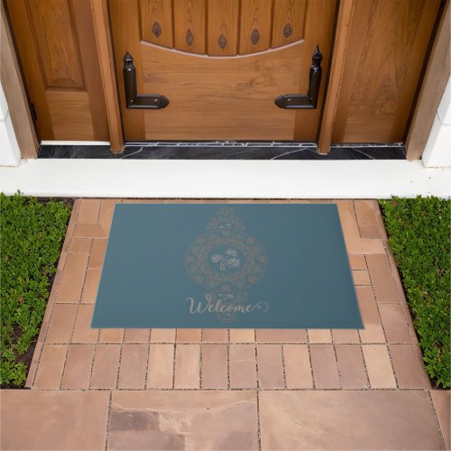 Personalized Gold Rococo Lotus Ornamental Mandala Doormat