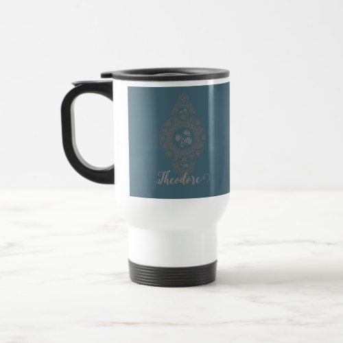 Personalized Gold Rococo Lotus Ornamental Mandala Travel Mug