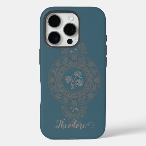Personalized Gold Rococo Lotus Ornamental Mandala iPhone 16 Pro Case