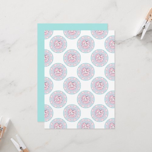 Printable Cute Pastel Kawaii Bunny Dot Mandala Invitation