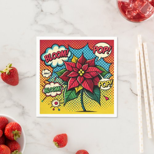 Retro Pop Art Comic Book Poinsettia Découpage Napkins
