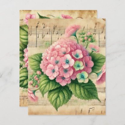 Vintage Music Pink &amp; Green Hydrangea Scrapbook