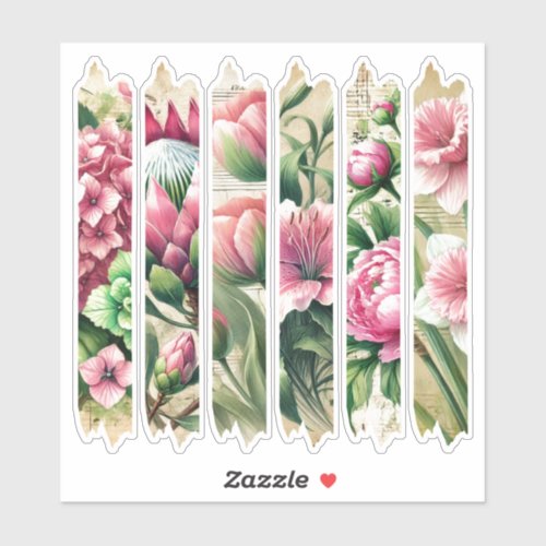 Vintage Pink & Green Flowers Washi Tape Journal Sticker