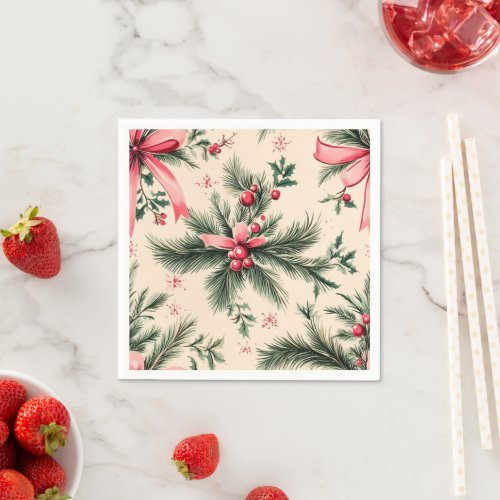 Vintage Pinkmas Branches Bows & Berries Decoupage Napkins