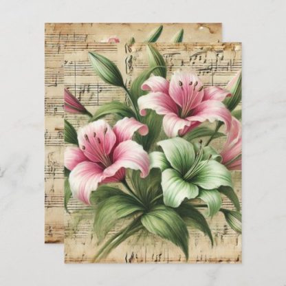 Vintage Sheet Music Pink &amp; Green Lilies Scrapbook