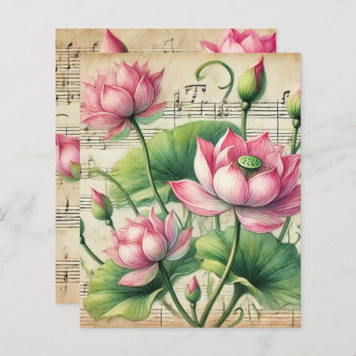 Vintage Sheet Music Pink & Green Lotus Scrapbook