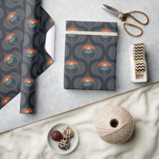 Vintage Wilderness Sunset Mandala Mid Century Ogee Wrapping Paper