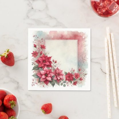 Watercolor Washed Poinsettia Frame Decoupage Napkins