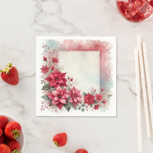 Watercolor Washed Poinsettia Frame Decoupage Napkins