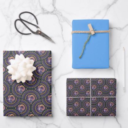 Whimsical Aries Astrology Mandala Art Deco Fans Wrapping Paper Sheets