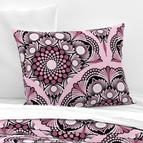 24” Cherry Blossom Dusky Rose Dot Mandala Art Deco Scallop - Large