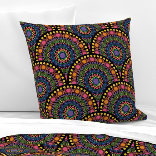 12” Maximalist Rainbow Mardigras Dot Mandala Art Deco Scallop - Medium