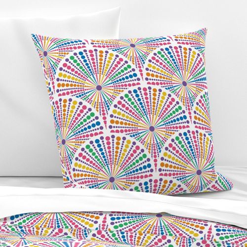 12” Maximalist Rainbow Sea Urchin Dot Mandala Art Deco Scallop - Medium