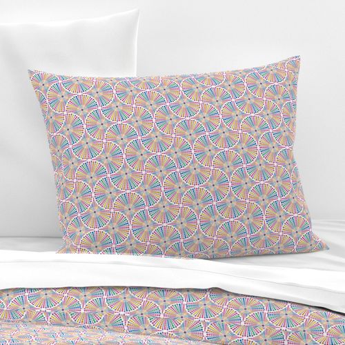 6” Maximalist Rainbow Sea Urchin Dot Mandala Art Deco Fans - Small