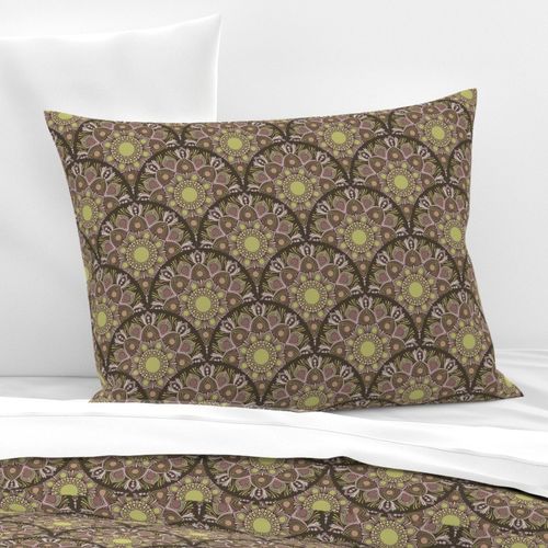 6” Warm Neutrals Pistachio Biscotti Dot Mandala Art Deco Scallop - Small