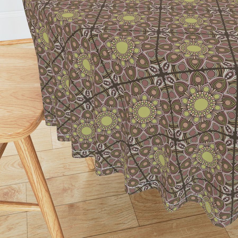 6” Warm Neutrals Pistachio Biscotti Dot Mandala Diamond Tile - Small