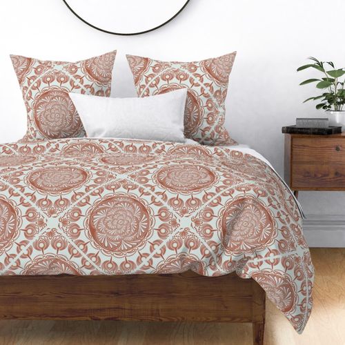 Large Warm Autumnal Blooming Doodle Mandala Traditional Geo Diamond Tile