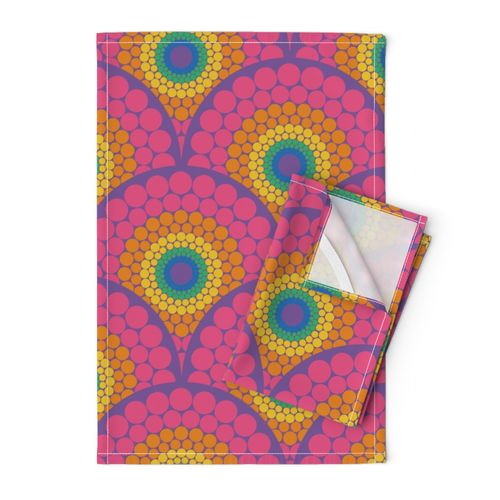 12” Radiant Maximalist Rainbow Dot Mandala Art Deco Scallop - Medium