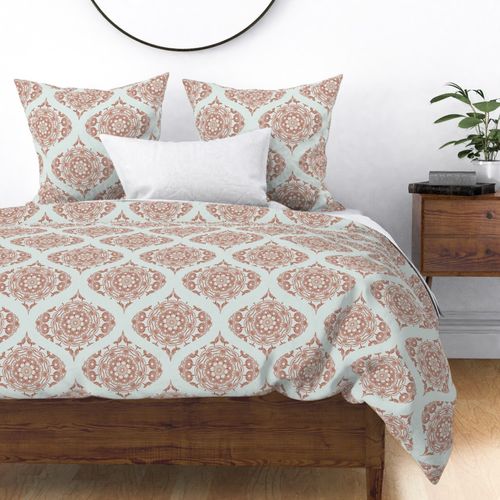 Medium Warm Autumnal Intricate Blooming Mandala Mid Century Ogee Damask
