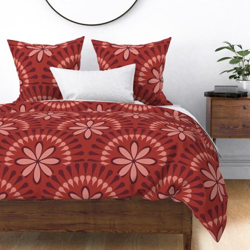 Large Floral Batik Block Print Fashion Week Mandala Retro Art Deco Scallop